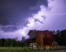 Lightning above a tattered barn south of Hanging Rock, NC.