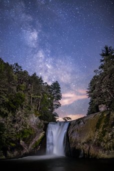 The Milky Way rises above Elk River Falls in western North Carolina
